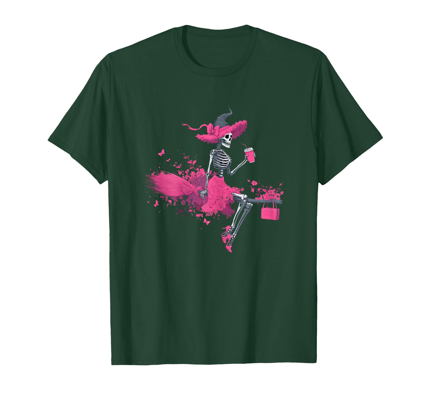 Skeleton Witch Feminist Halloween Pink T-Shirt