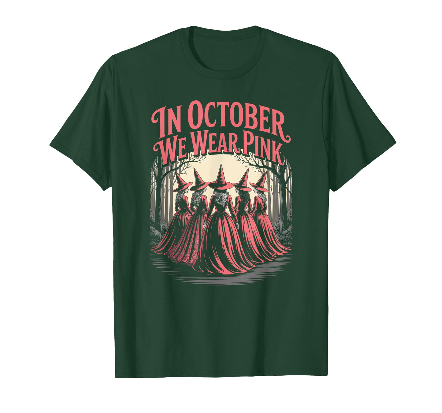 Retro in October We Wear Pink Witch Breast Cancer Awareness T-Shirt