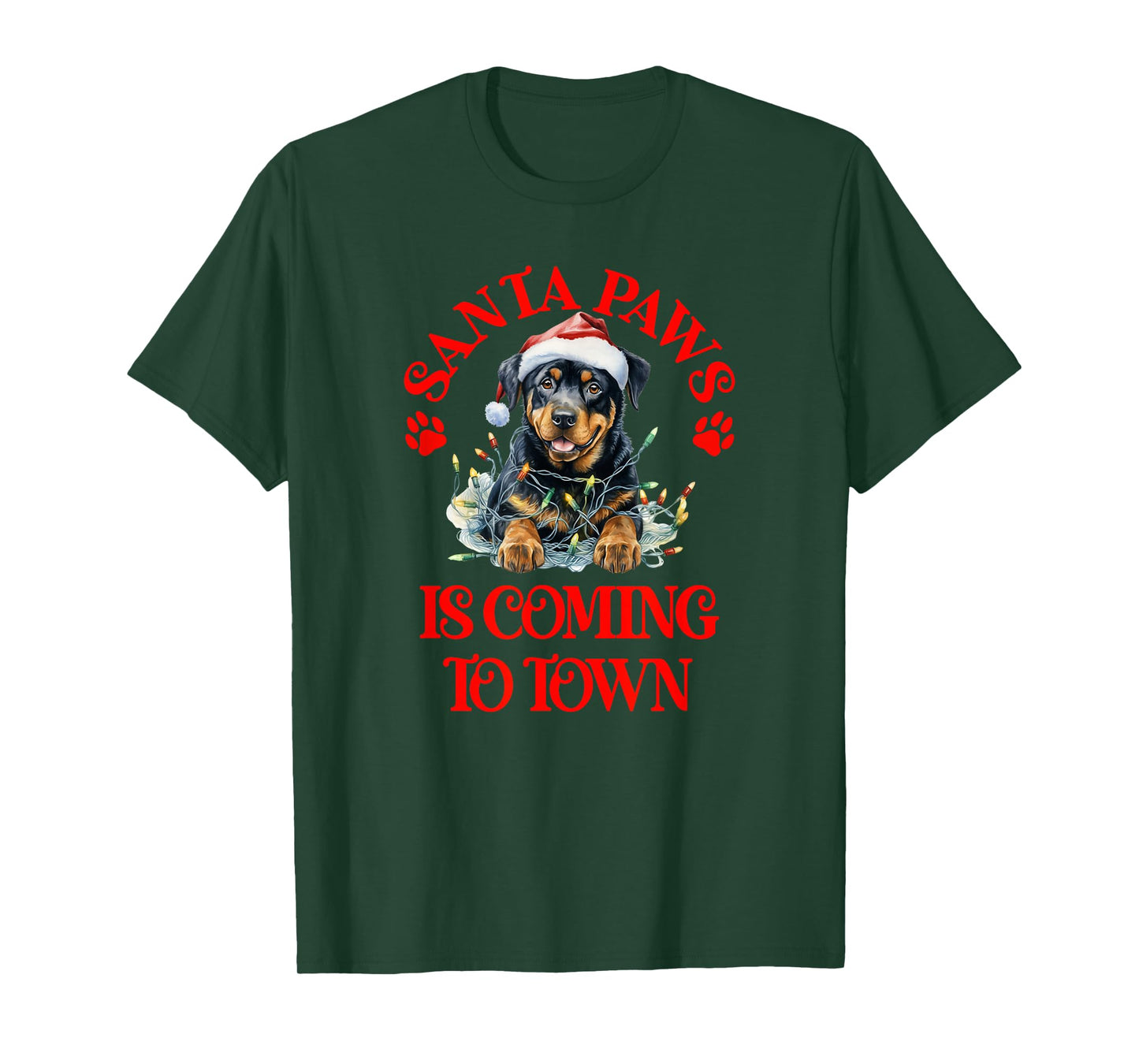 Santa Paws is Coming to Town with Christmas Rottie T-Shirt