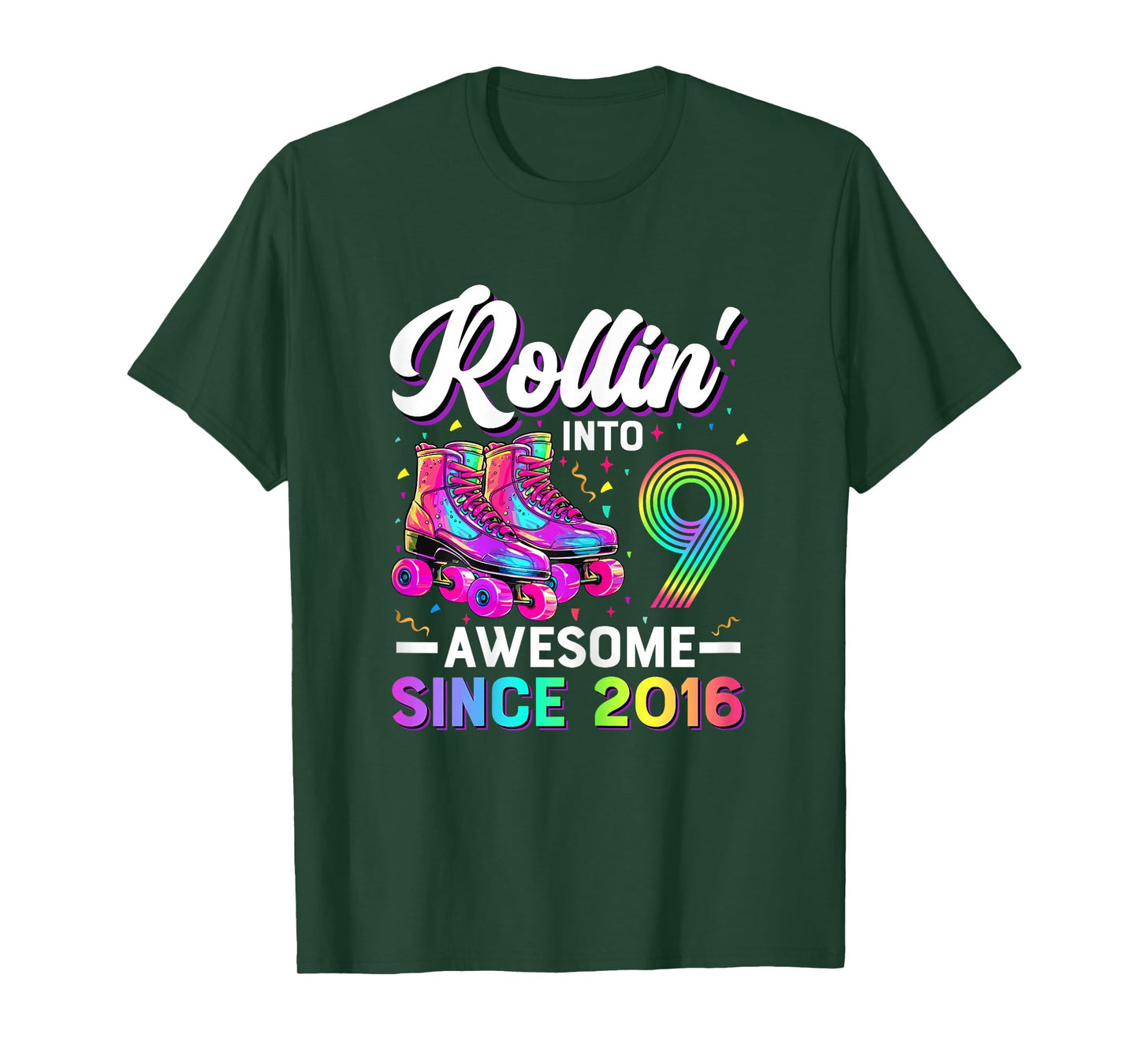 9th Birthday Shirt Girl Nine 9 Year Old Roller Skate Skating T-Shirt