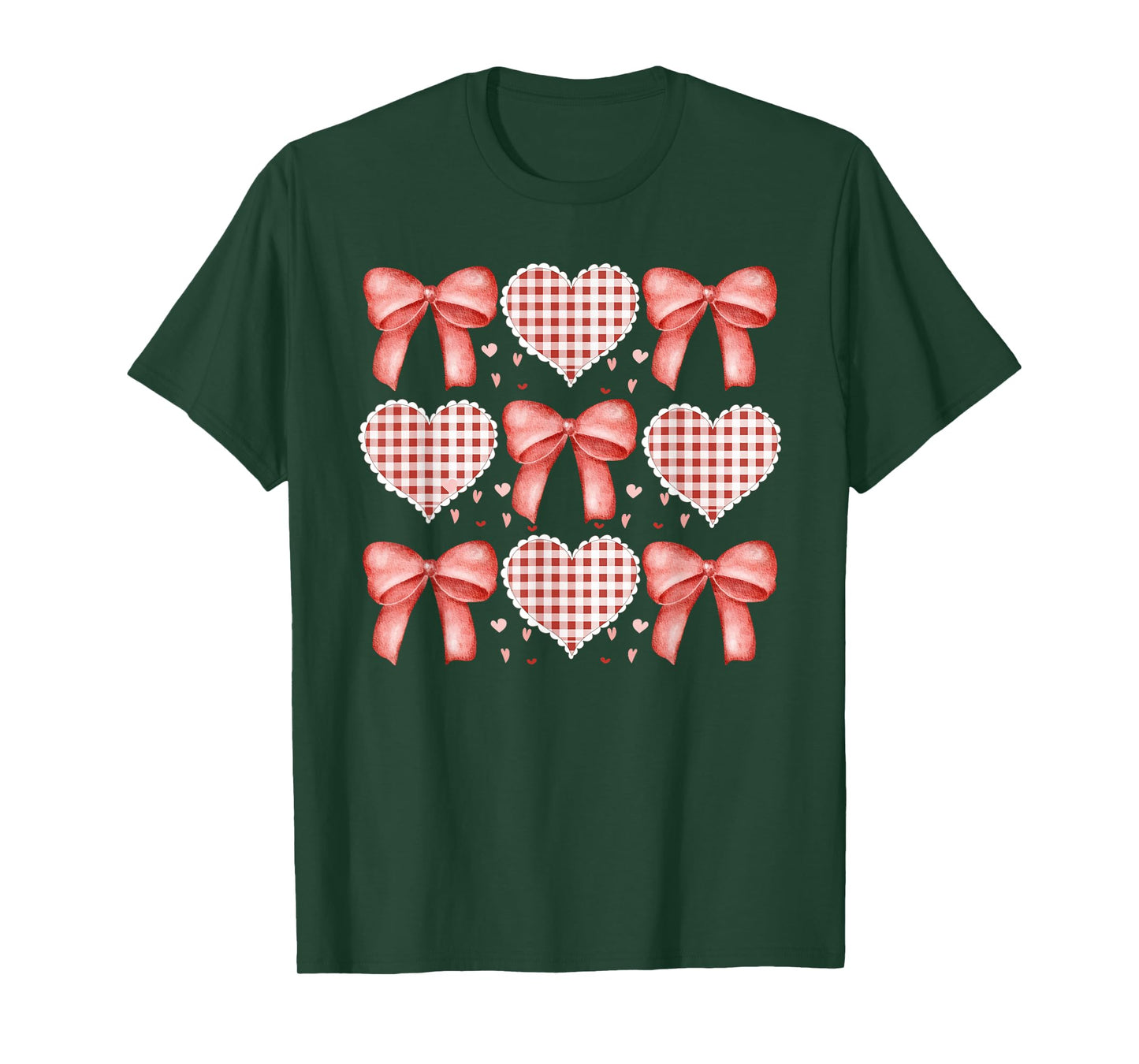 Valentine's Day Coquette Bows Gingham Hearts Vintage T-Shirt