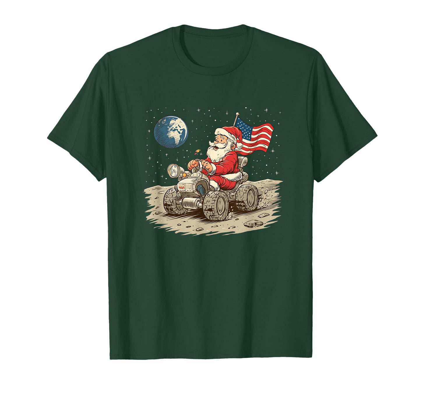 Cool Moon Vehicle with Santa Claus for Funny Christmas T-Shirt