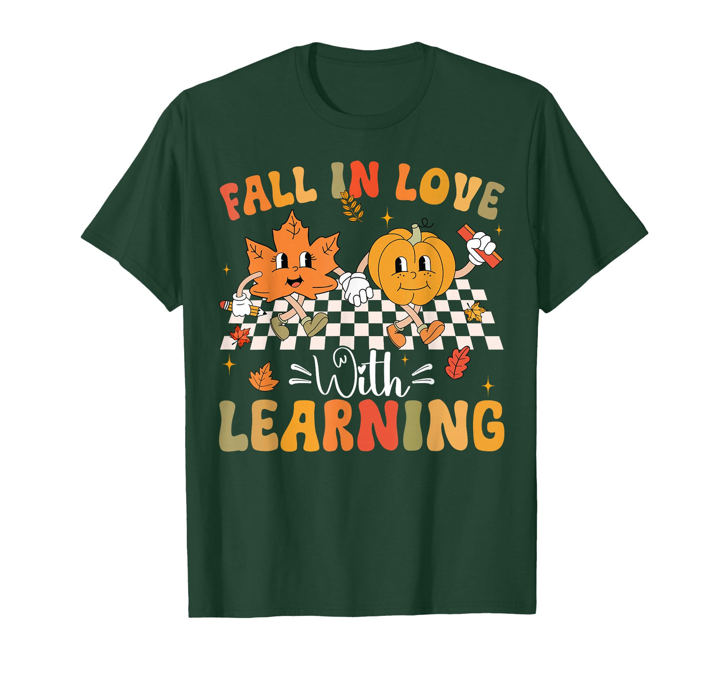 Retro Fall In Love With Learning Autumn Pumpkin Teacher T-Shirt