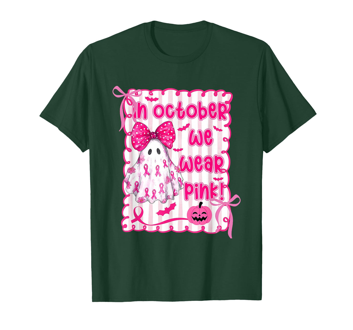 in October We Wear Pink Coquette Breast Cancer Halloween T-Shirt