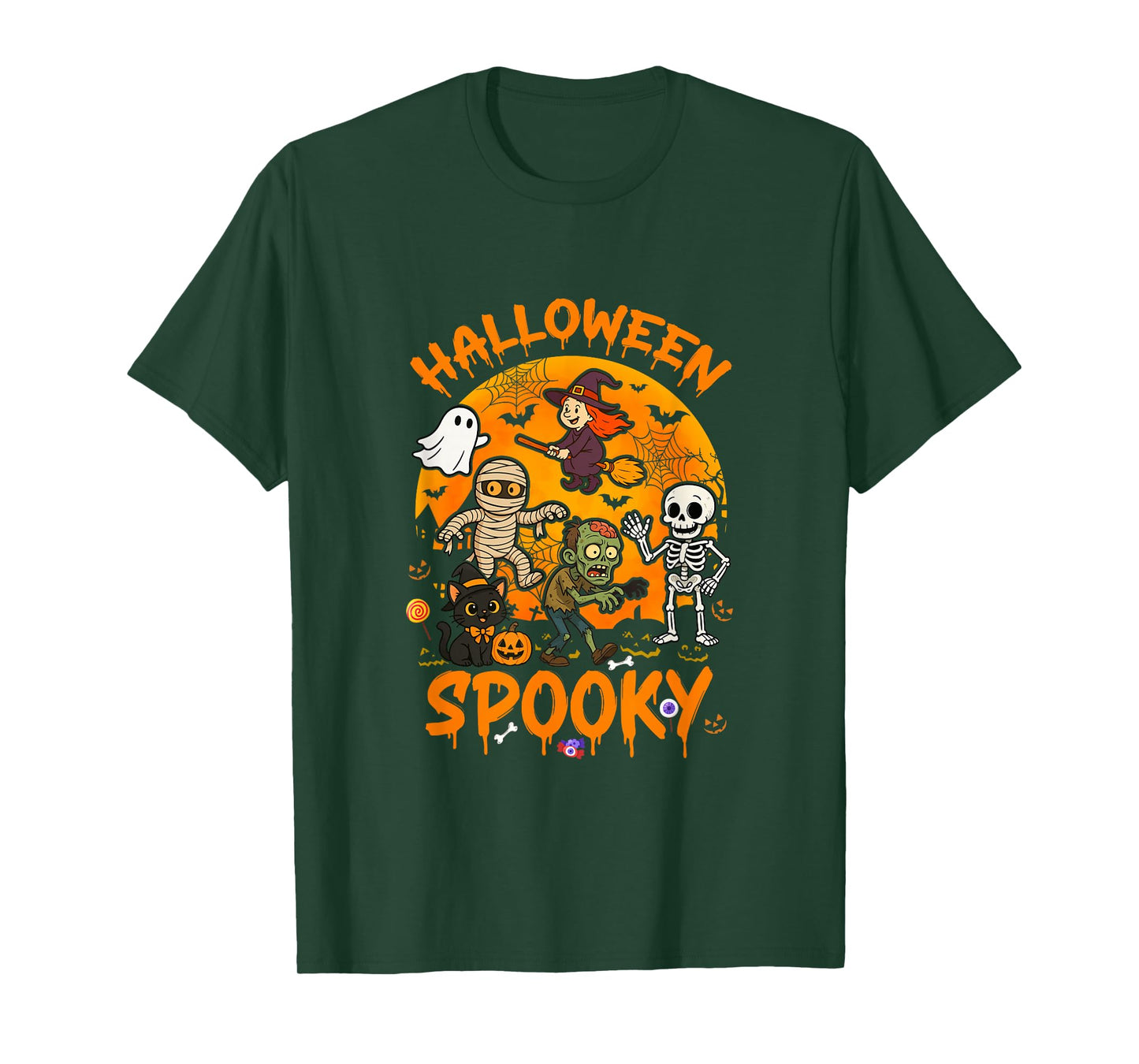 Halloween Spooky Horror Group Witch Mummy Zombie Skeleton T-Shirt
