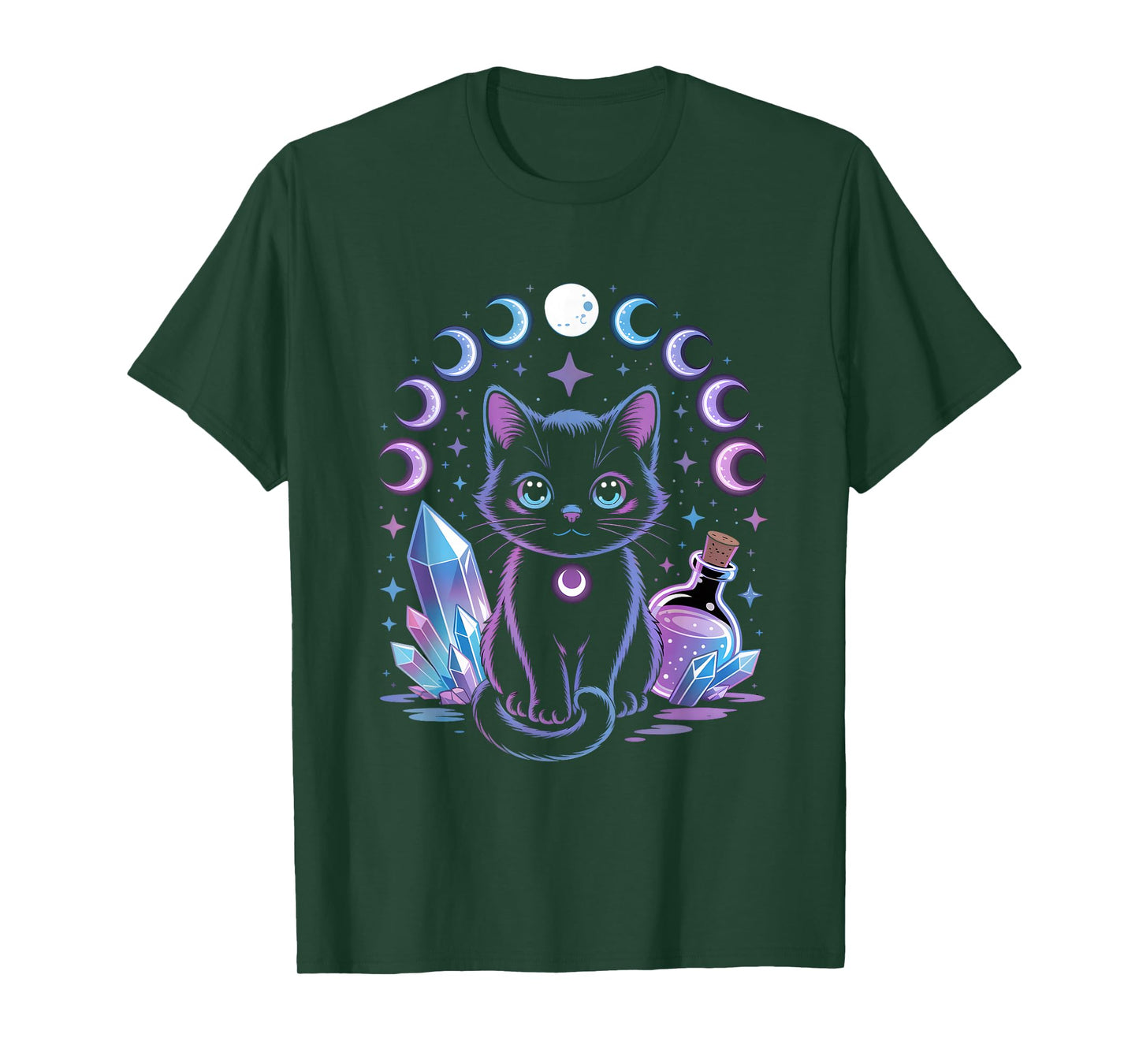 Black Witch Cat Crystals Kawaii Pastel Goth Occult Women T-Shirt
