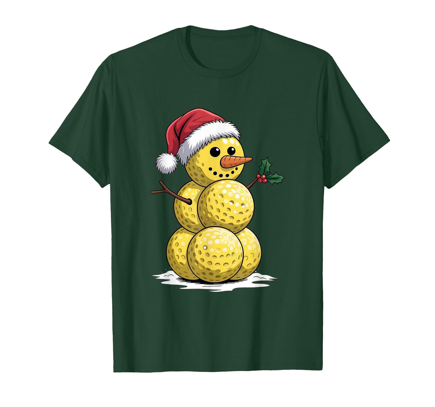 Funny Pickleball Snowman Christmas Santa Hat Winter T-Shirt