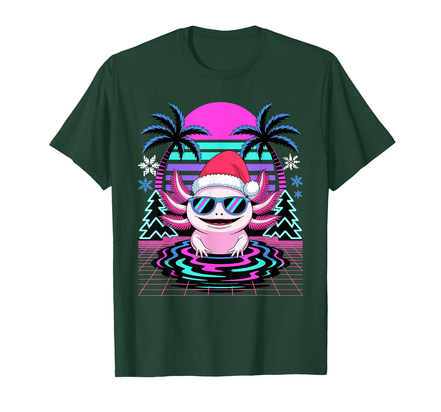 Christmas Synthwave Axolotl Sunglasses Axolotls T-Shirt