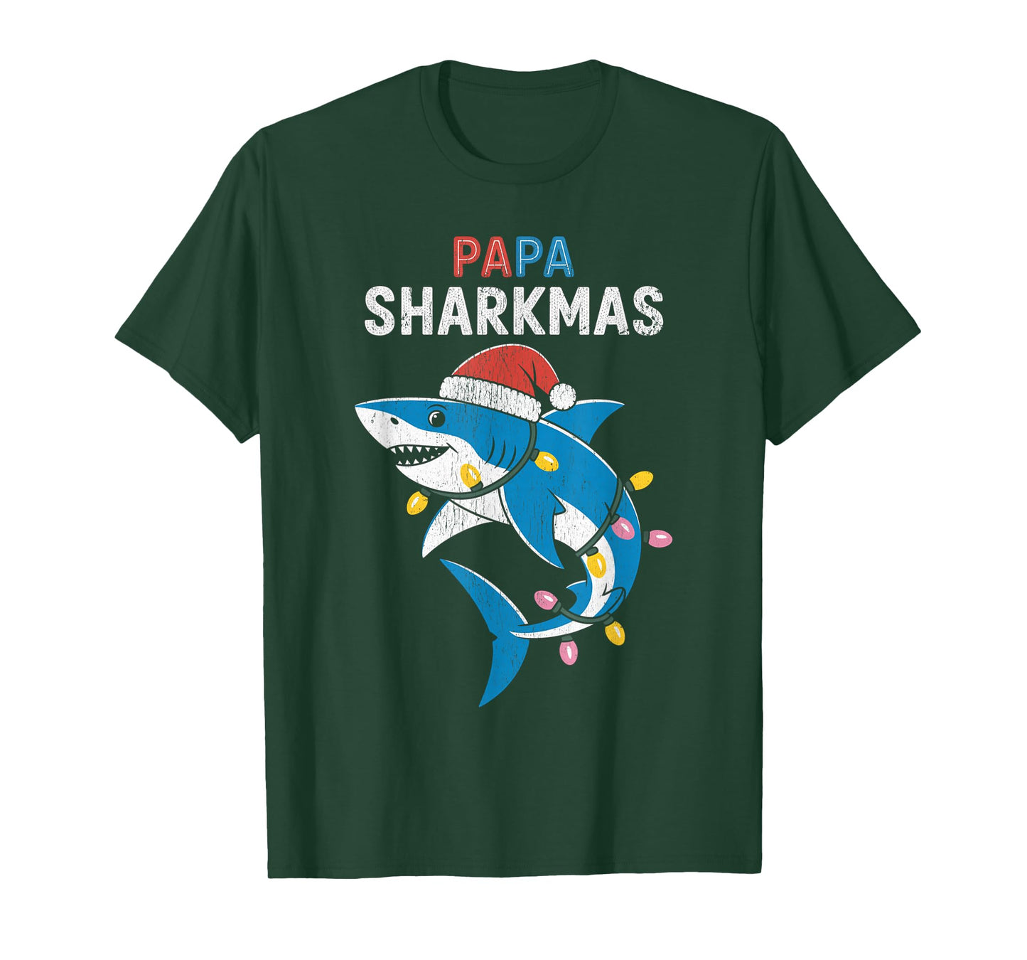 Papa Sharkmas Funny Shark Santa Hat Ugly Christmas Sweater T-Shirt