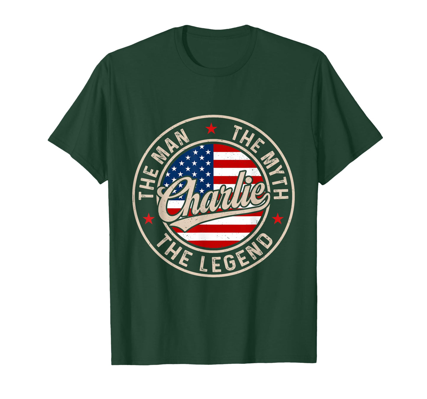 Vintage Charlie The Man Myth Legend First Name America Flag T-Shirt