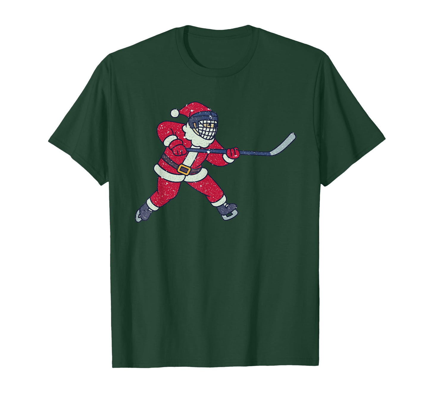 Santa Playing Ice Hockey Christmas Vintage Funny Xmas T-Shirt