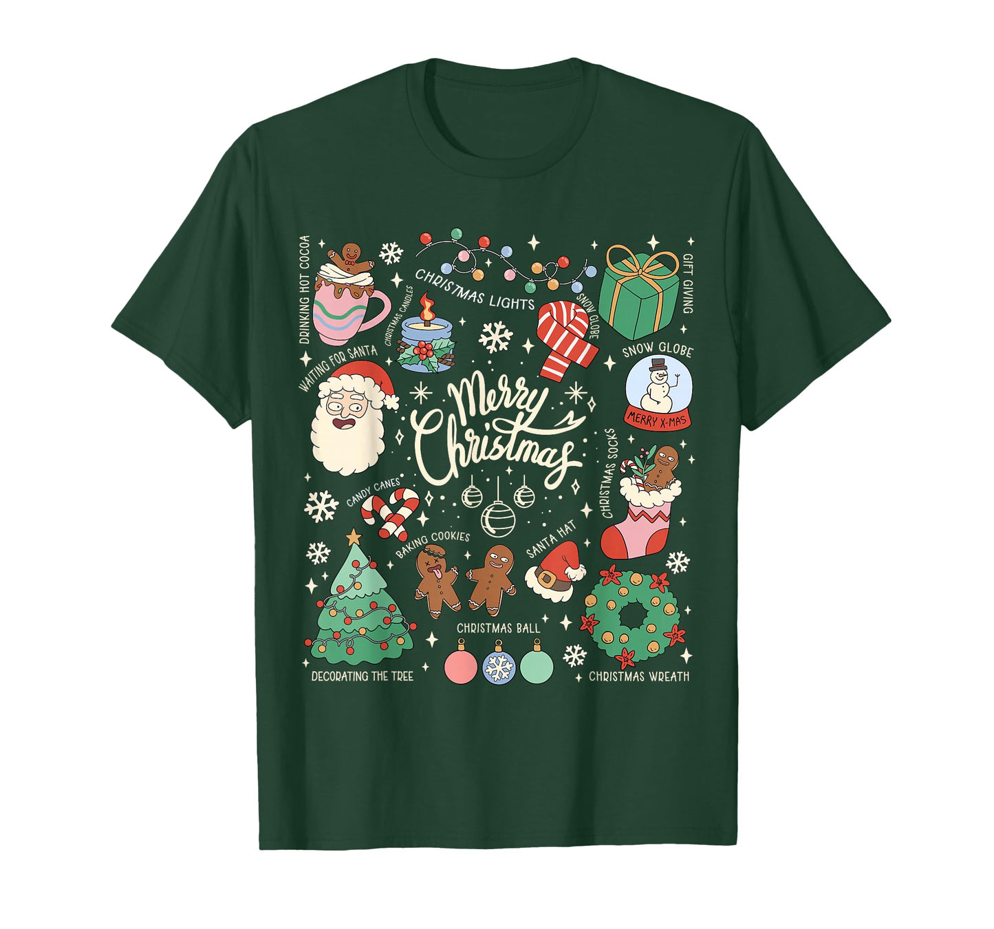 Merry Christmas Lights Red Santa Hat Xmas Family Men Women T-Shirt