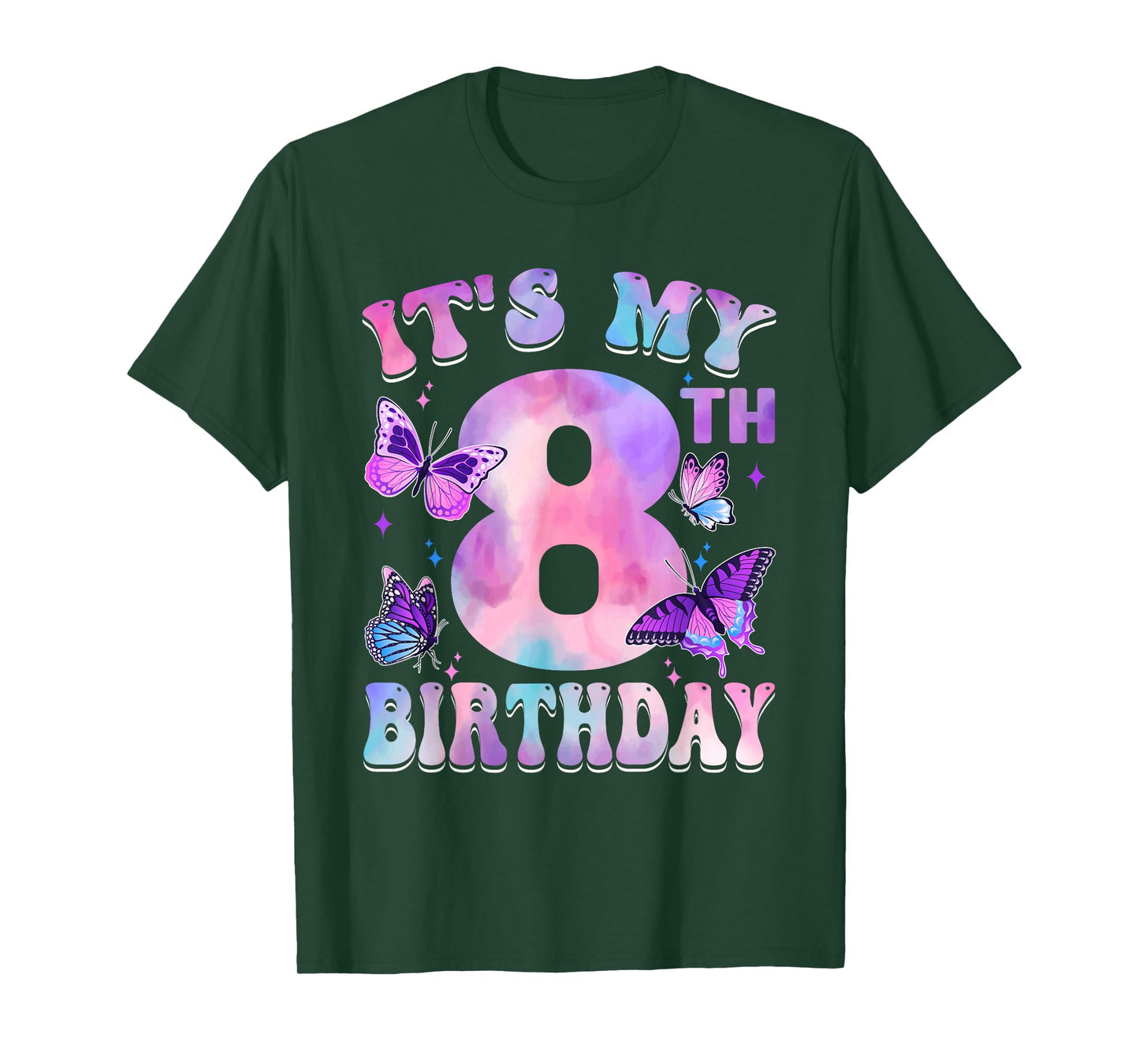 It's My 8th Birthday Butterfly Theme 8 Year Old Party Girl T-Shirt