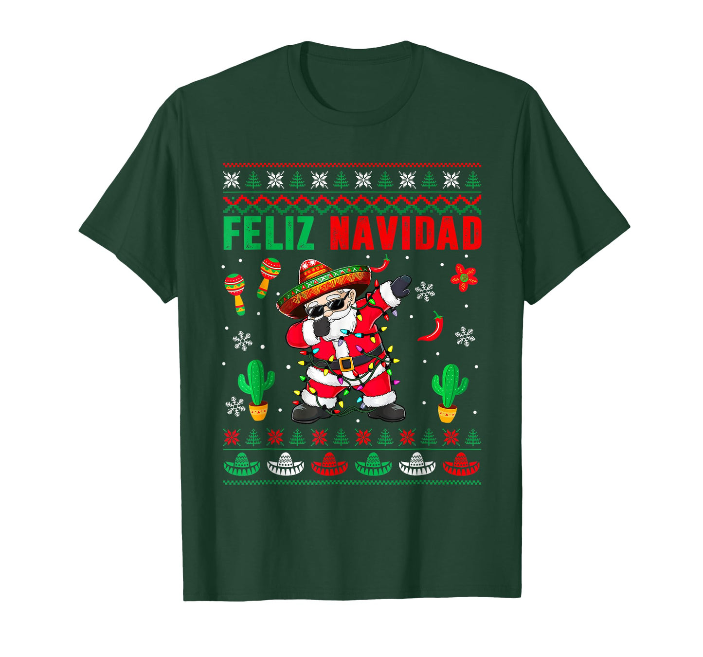 Feliz Navidad Xmas Sweater Santa Sombrero Dabbing Mexican T-Shirt