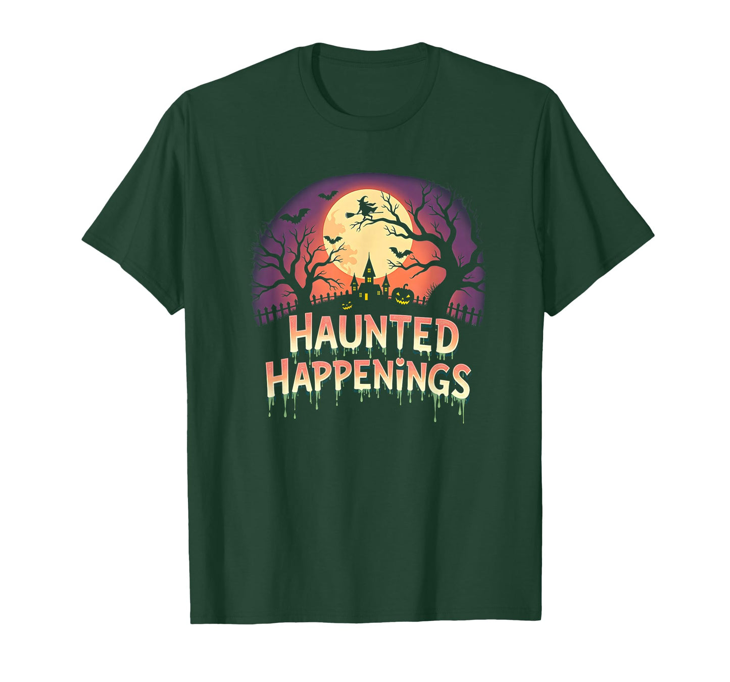Classic Halloween Haunted Happenings Spooky Night Scene T-Shirt