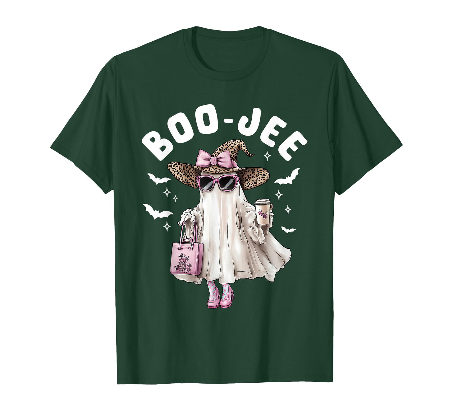 Coquette Leopard Ghost Coffee Boo-JEE Halloween Boujee Ghost T-Shirt