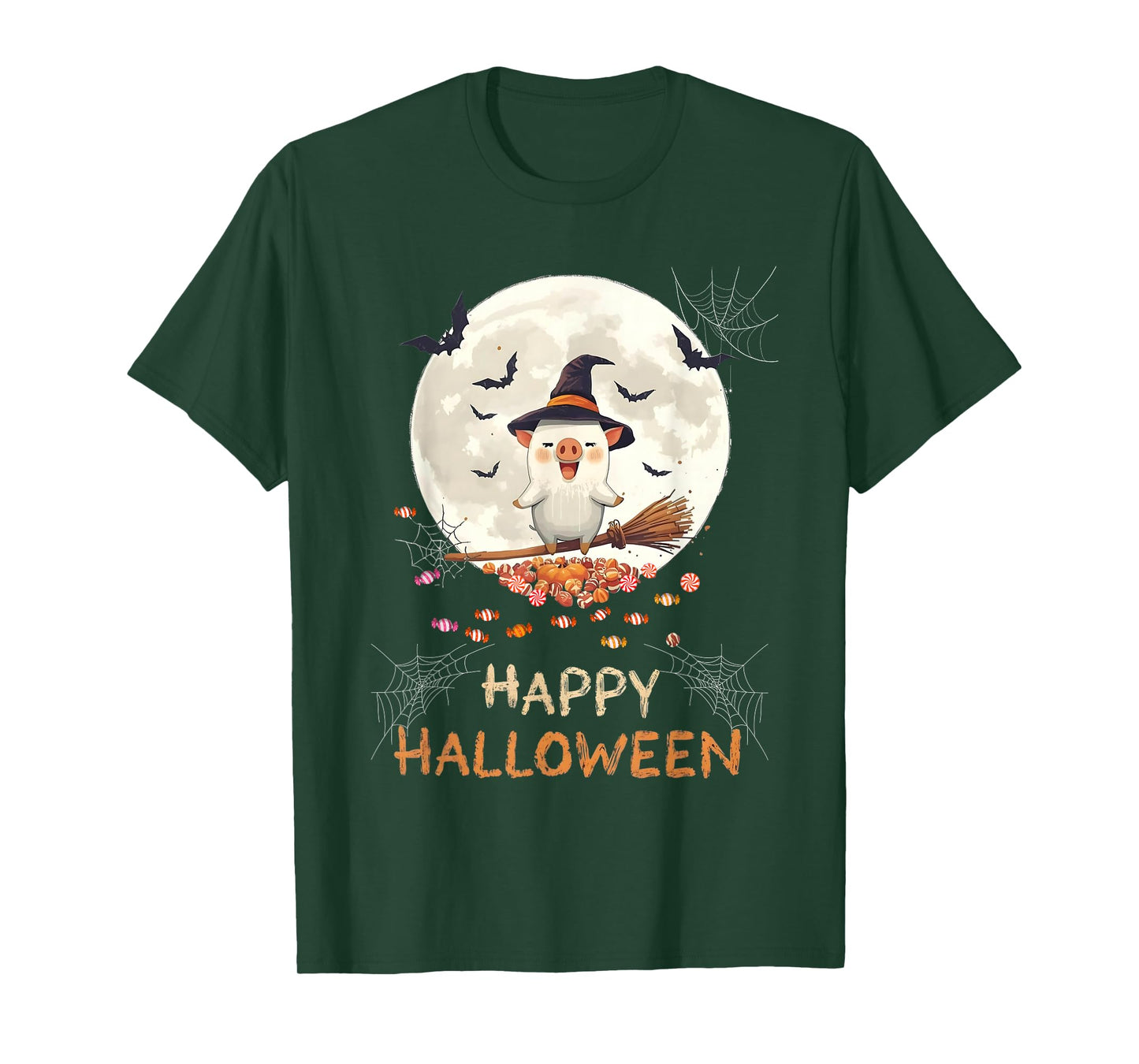 Funny Pig Witch Candy Ghost Piglet Farmer Halloween Costume T-Shirt