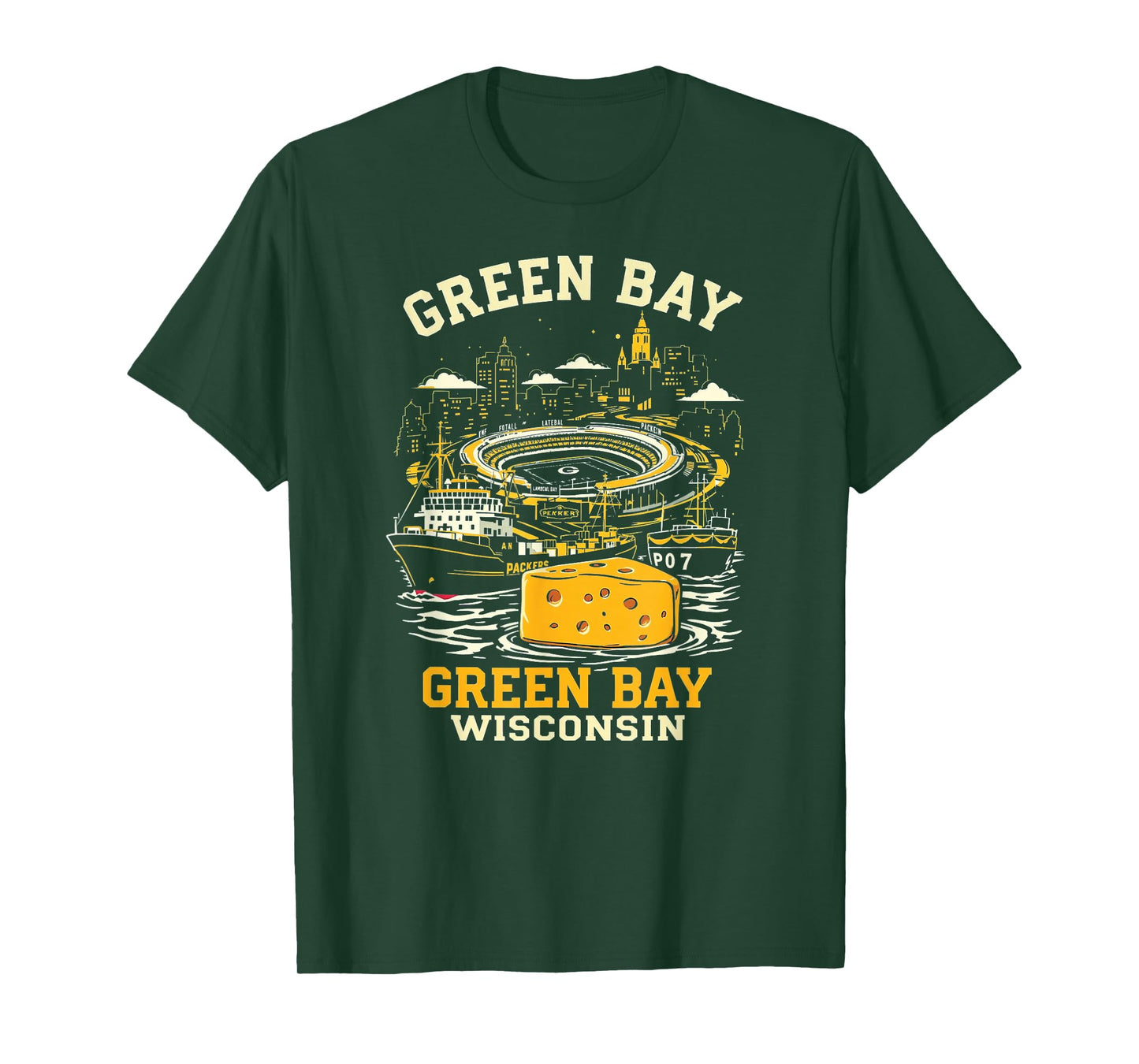 Vintage Green Bay Wisconsin Sunset Skyline Cityscape T-Shirt
