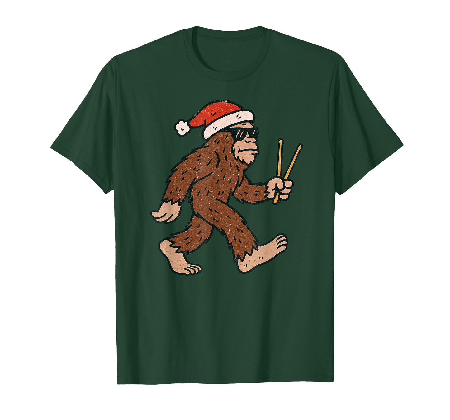 Sasquatch Playing Drums Christmas Vintage Drummer Xmas T-Shirt