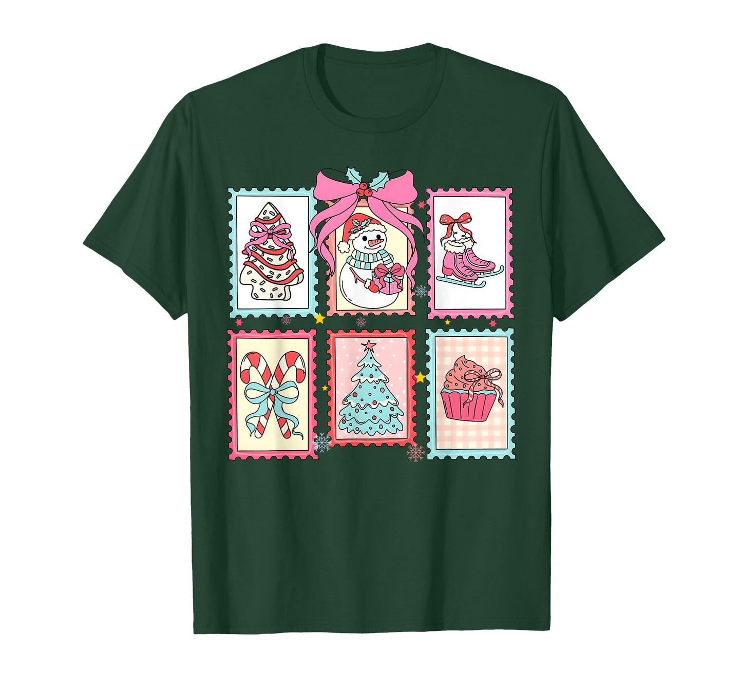 Merry Christmas Tree Coquette Bow Snowman Candy Cane Girl T-Shirt
