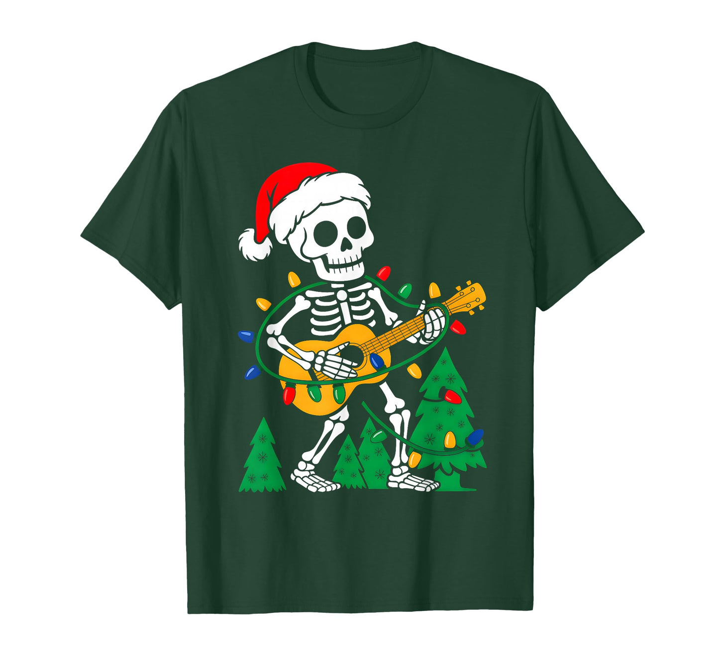 Xmas Santa Skeleton Playing Guitar Funny Christmas Boys Kids T-Shirt