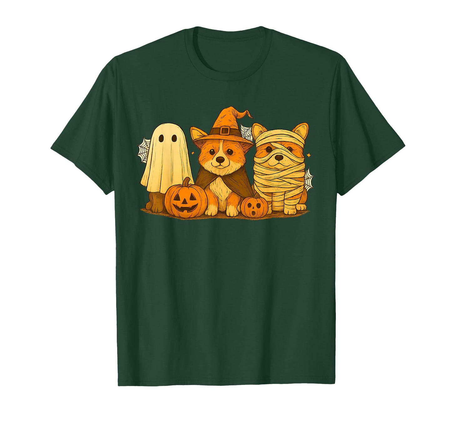 Retro Corgi Witch Scary Halloween Pumpkin Women Men Kids T-Shirt