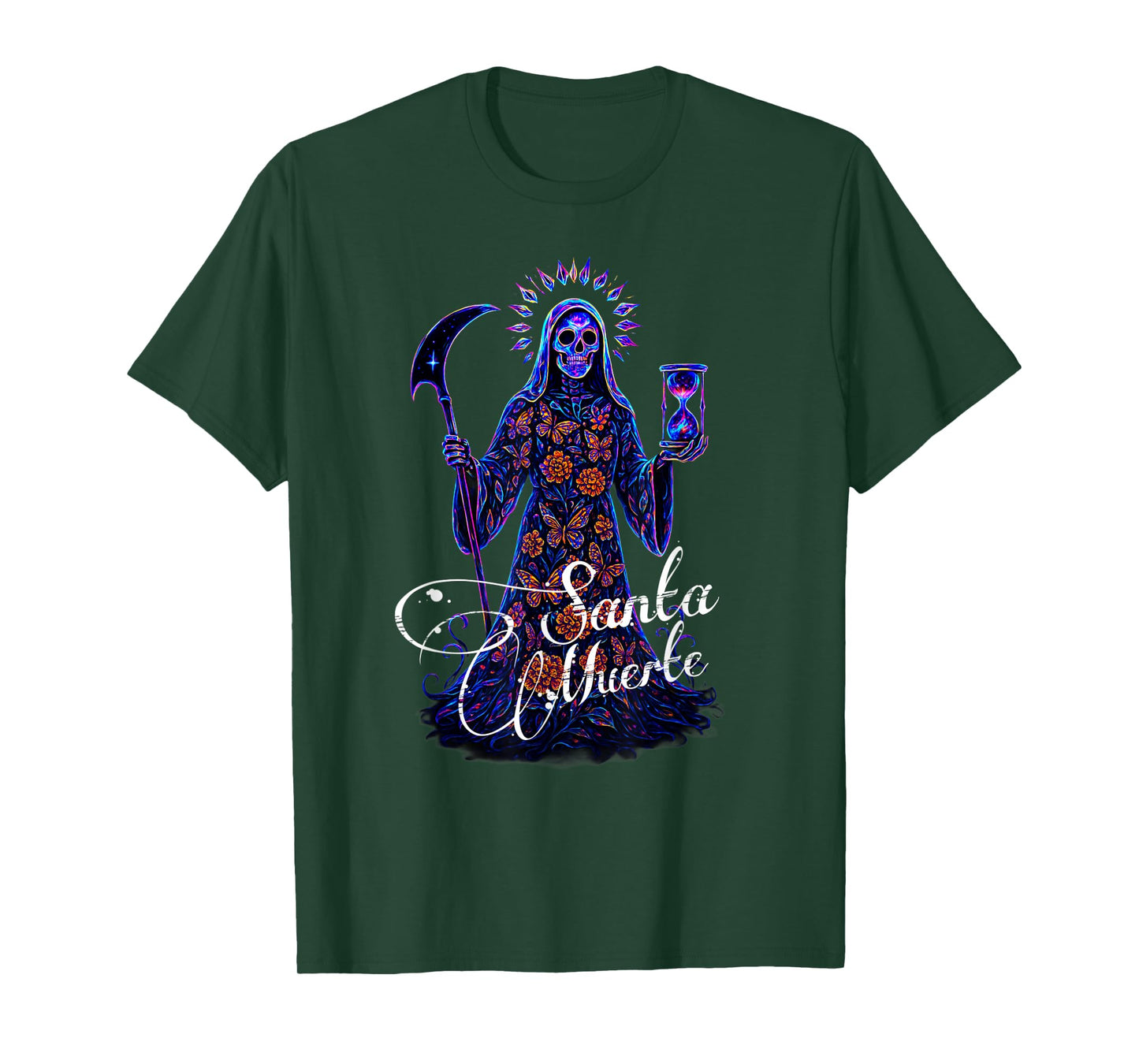 Santa Muerte Scythe & Hourglass Chicano Mexican Street Art T-Shirt