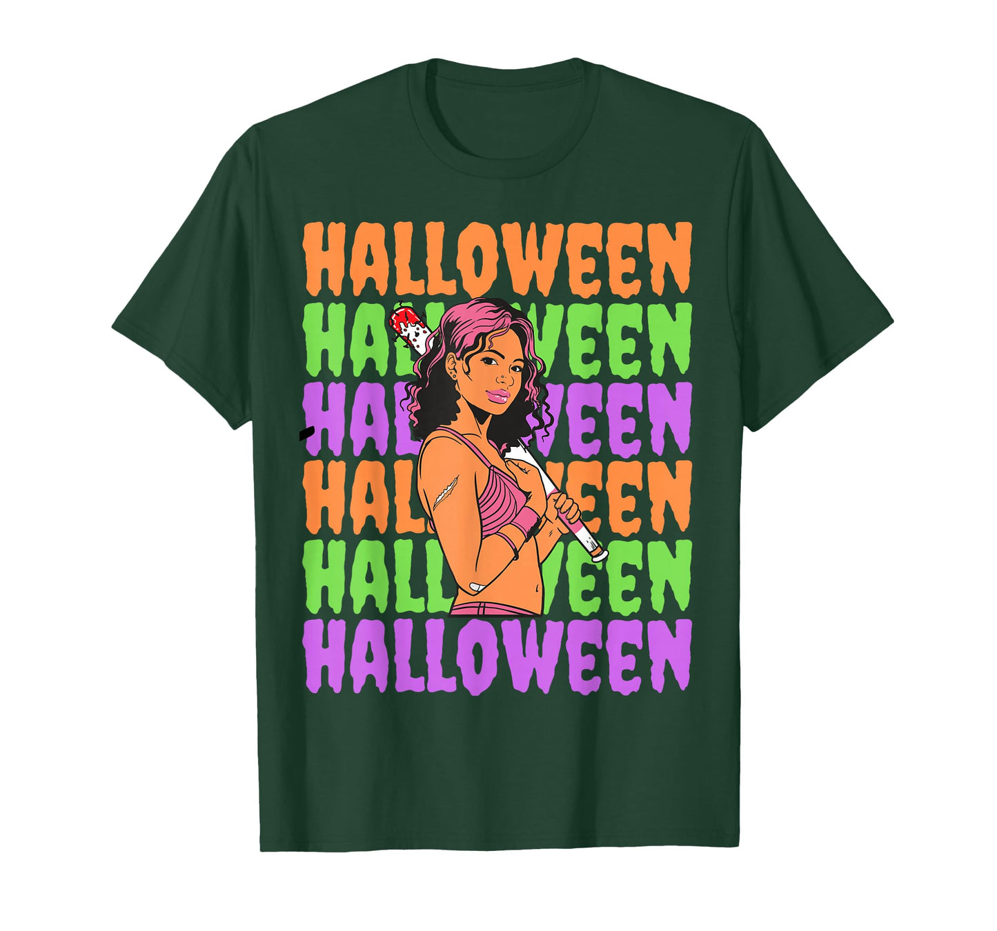 Funny Melanin Halloween Black Girl Magic Scary Blood Bat T-Shirt