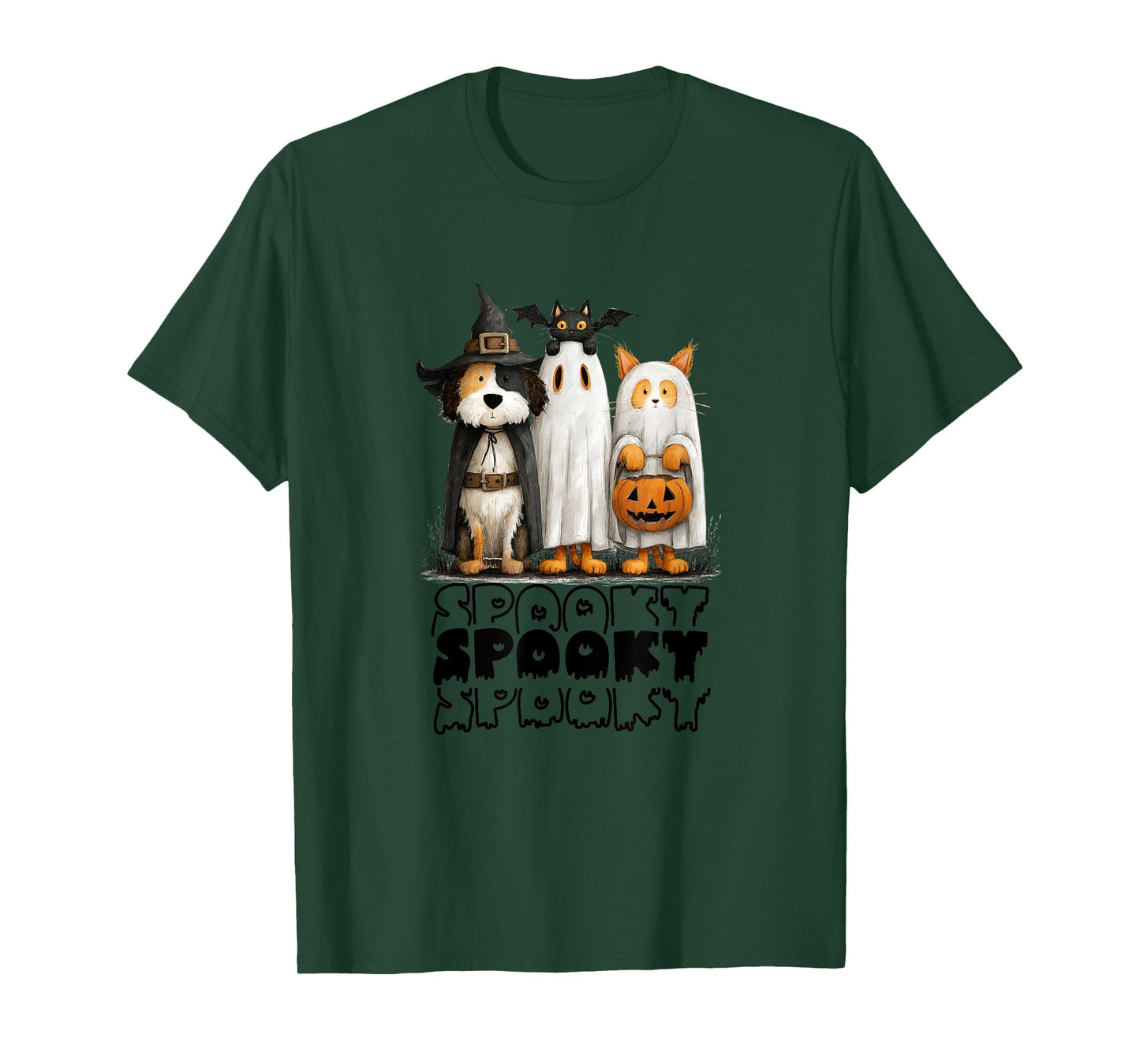 Whimsical Halloween Cat and Dog in Costume Design T-Shirt