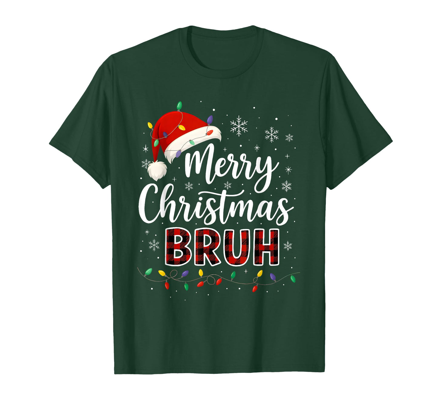 Merry Christmas Bruh Meme Xmas Light Santa Hat for Men Women T-Shirt