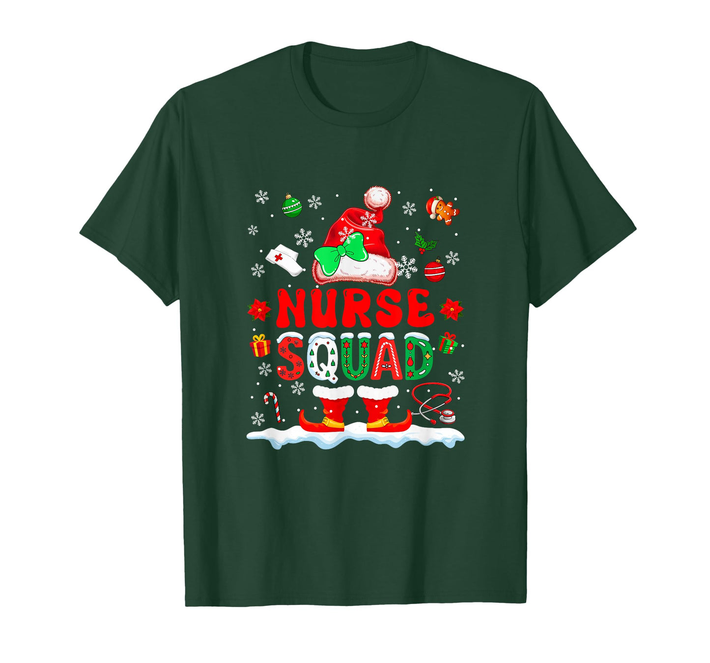 Nurse Squad Women Job Christmas Santa Costume Bow Tie T-Shirt