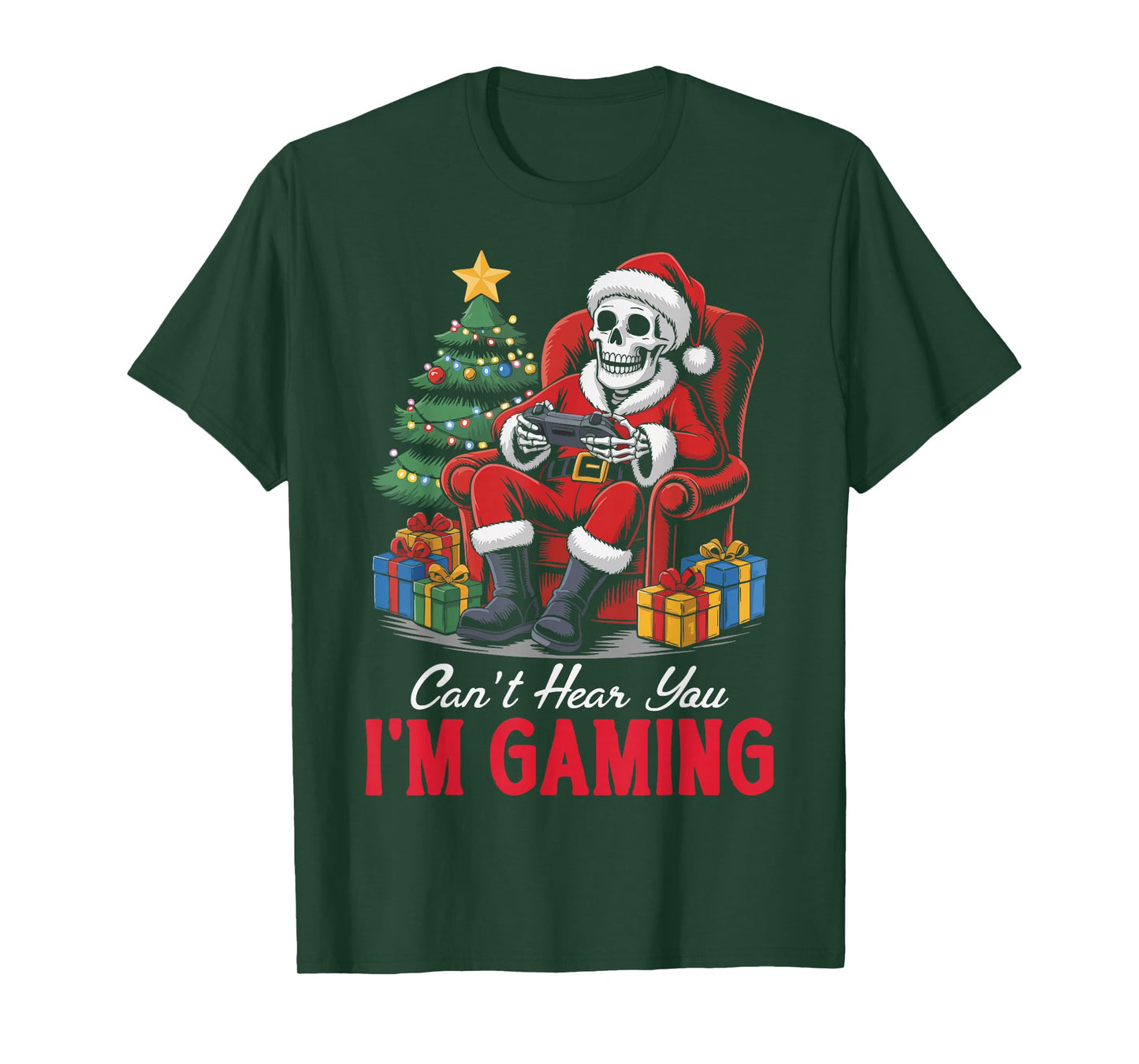 Skeleton Gamer Christmas Funny Can't Hear You I'm Gaming T-Shirt