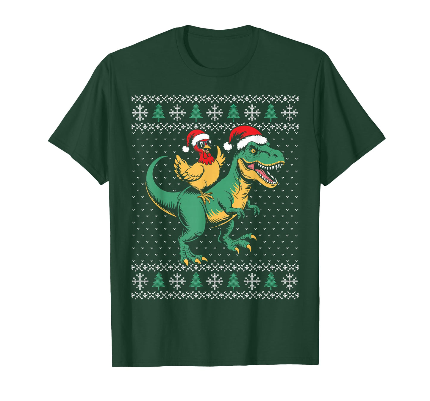 Chicken Riding Dinosaur Ugly Christmas Sweater Tyrannosaurus T-Shirt