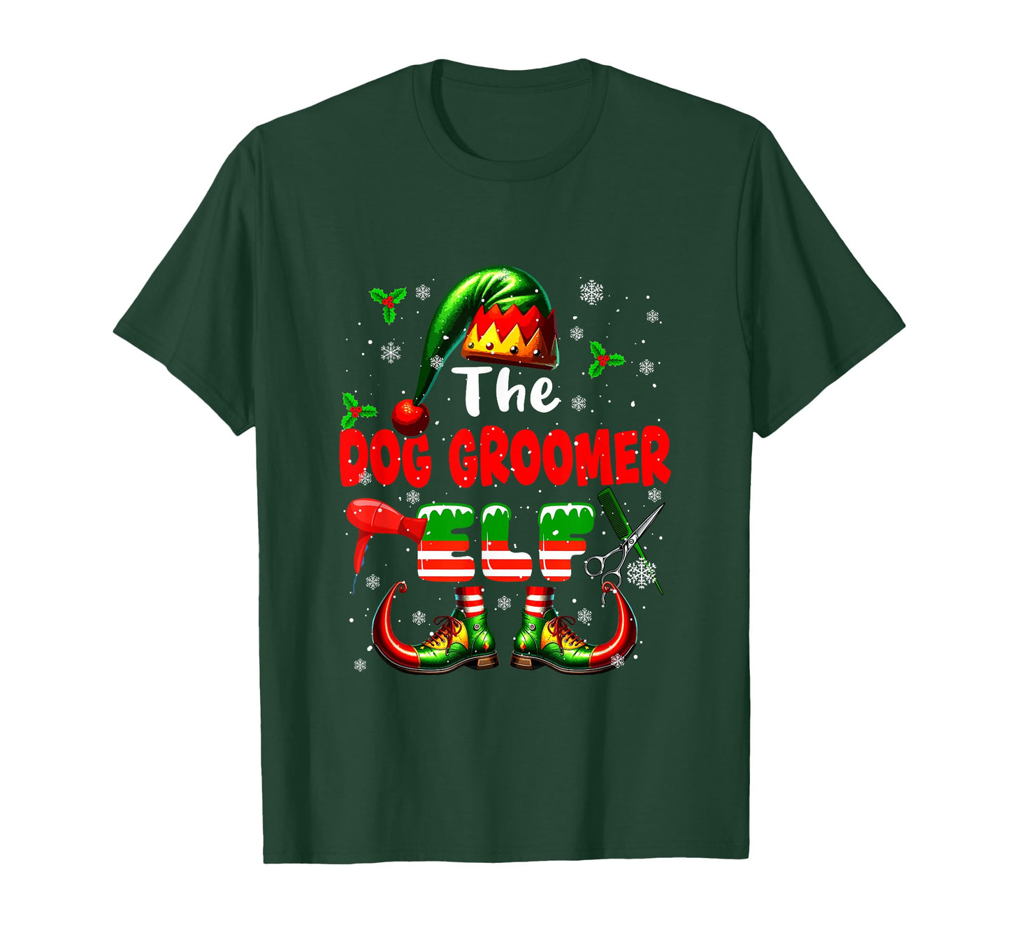 The Dog Groomer Elf Christmas Job Team Matching Parties T-Shirt