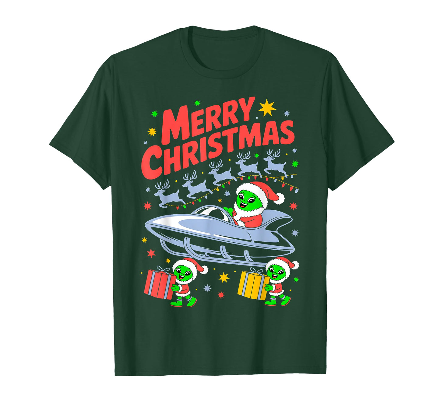 Funny Alien Trio Merry Ugly Christmas Santa Hat Gifts Xmas T-Shirt