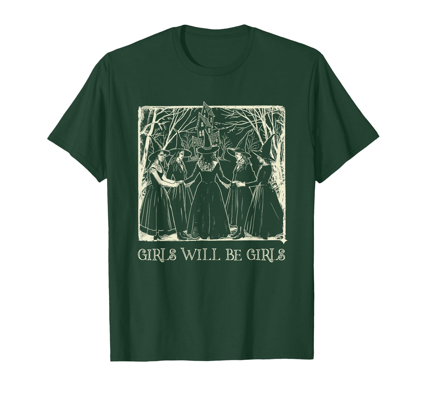 Vintage Girls Will Be Girls Funny Witch Halloween T-Shirt