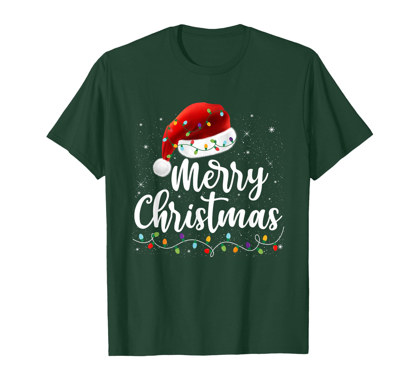 Merry Christmas Lights Red Santa Hat Xmas Family Men Women T-Shirt