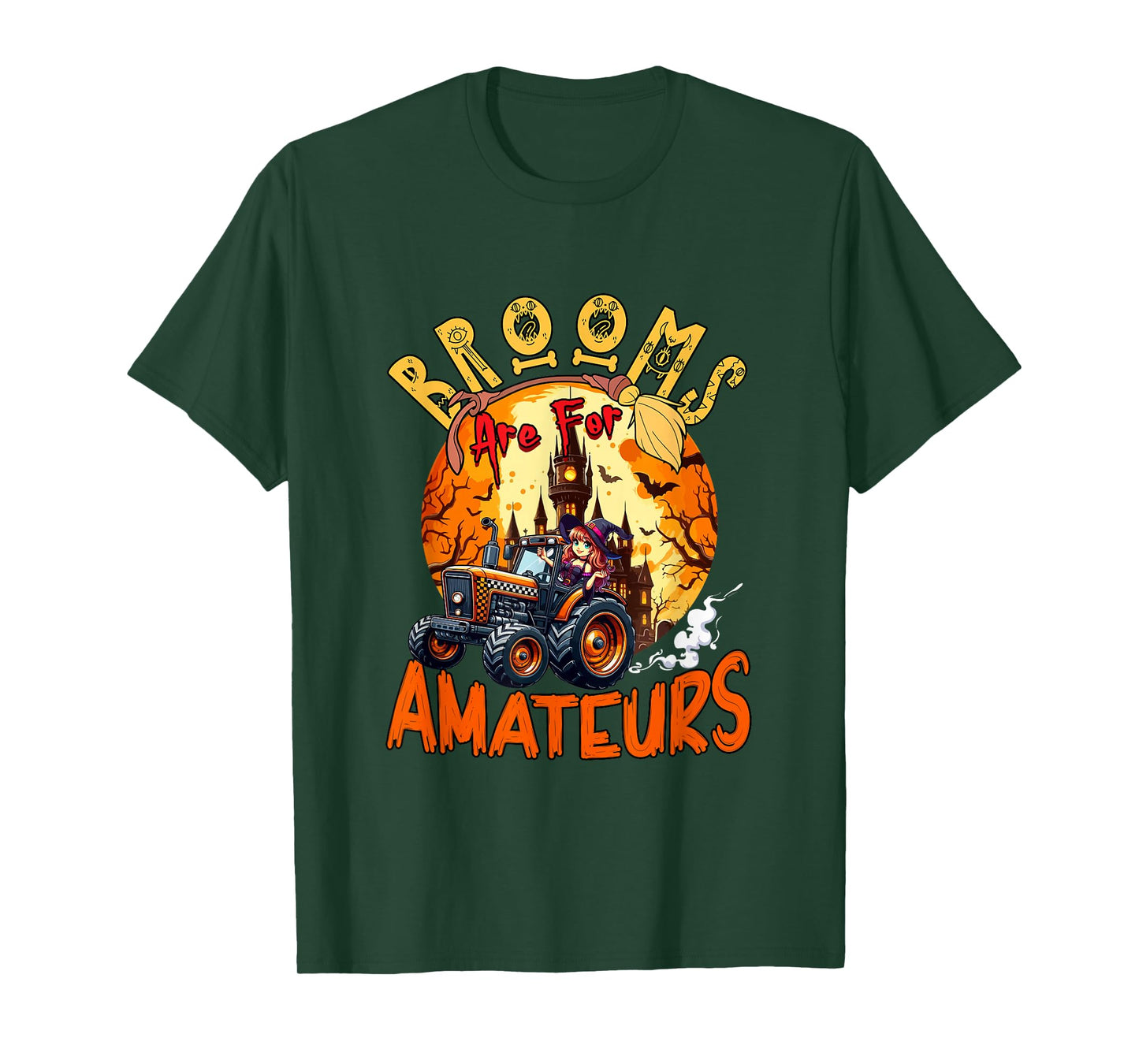 Brooms are for Amateurs Halloween Witch Driving Tractor T-Shirt