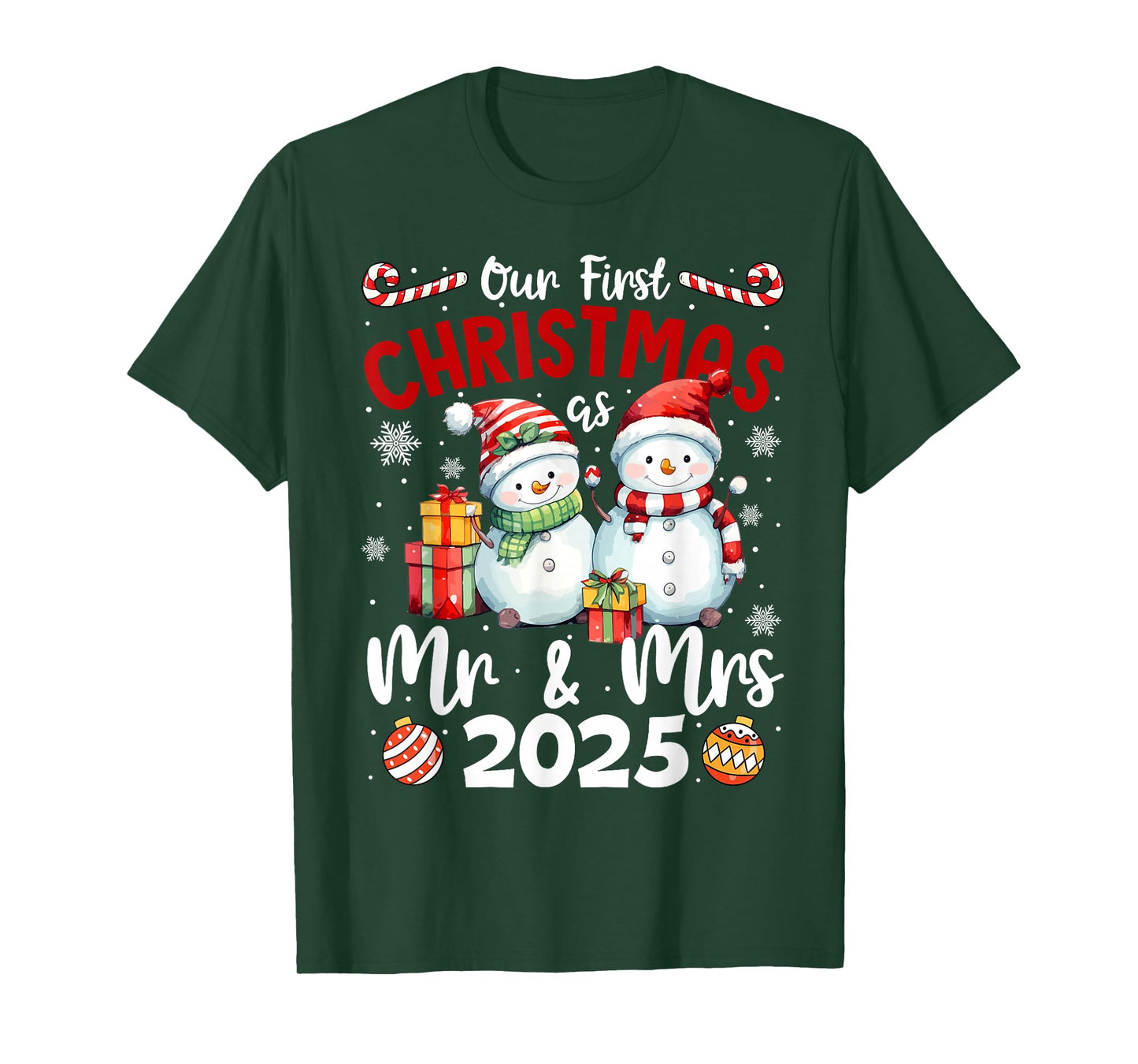 Our First Christmas as Mr Mrs 2025 Couple Matching Men Women T-Shirt