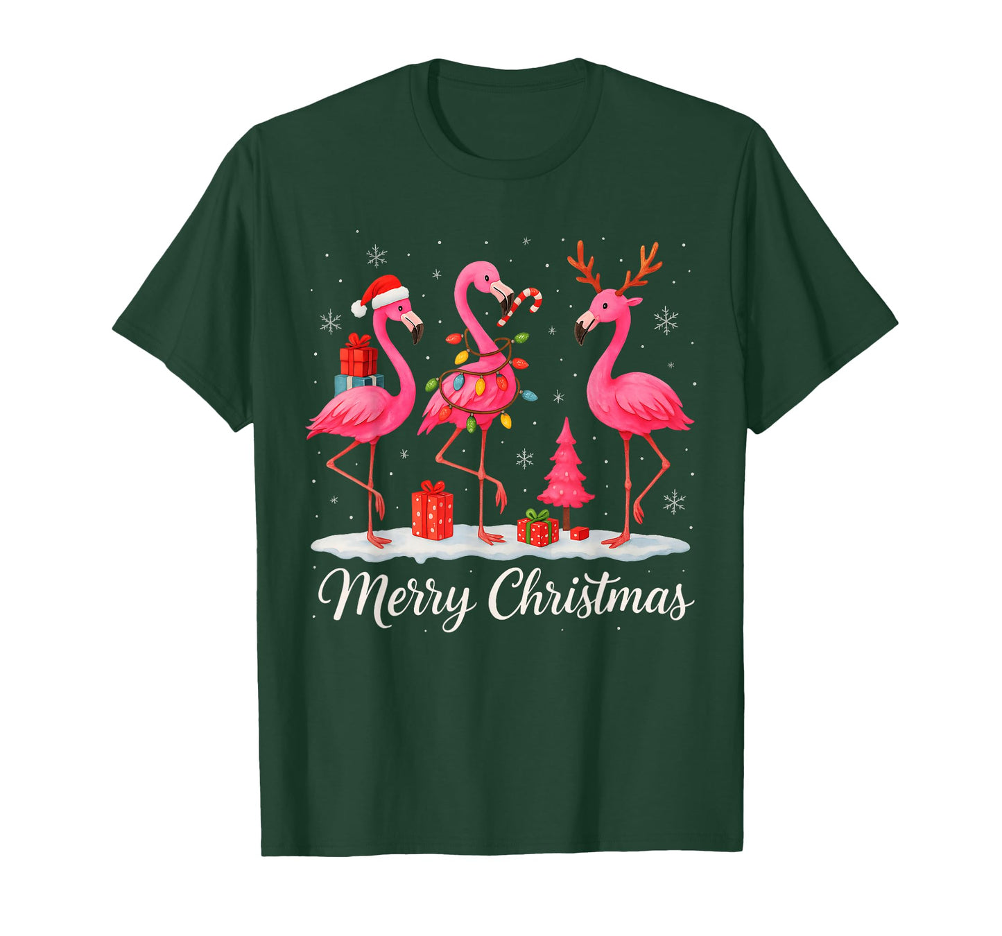 Merry Christmas Santa Flamingo Xmas Light Men Women Kid T-Shirt