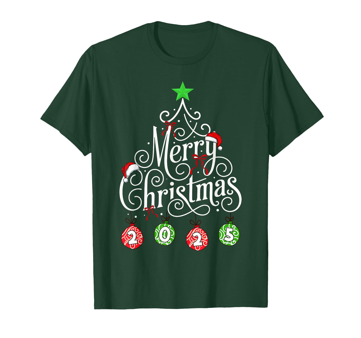 Merry Christmas 2025 Typography Matching Xmas Pajamas T-Shirt