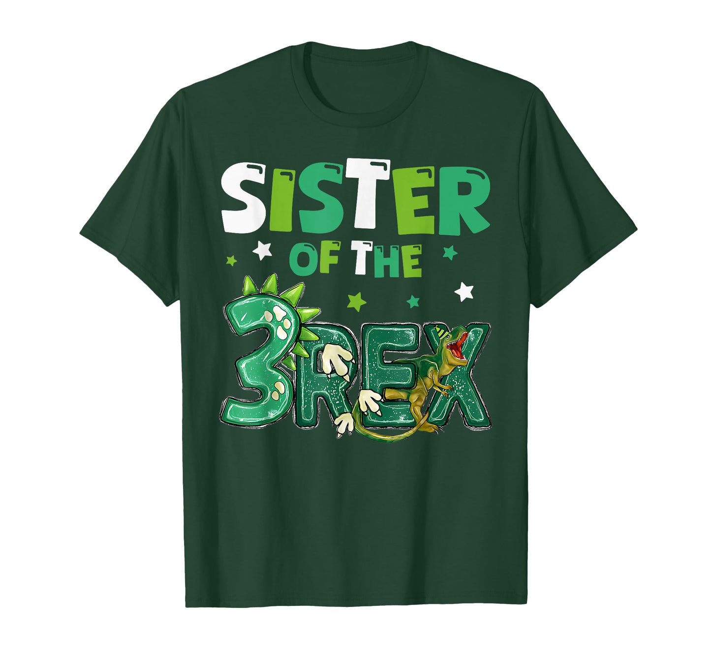 Sister of the Three Rex Birthday Dinosaur Family Matching T-Shirt