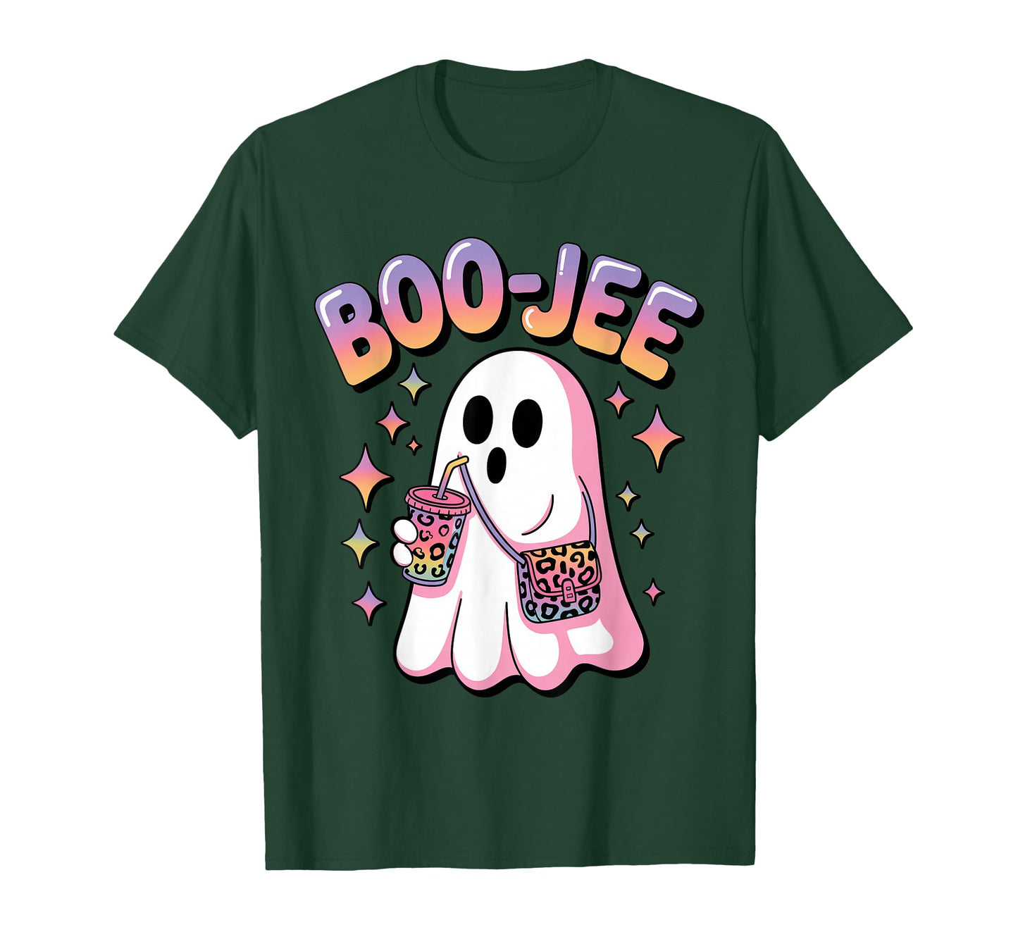 Ghost Coffee Boujee Funny Leopard Print Halloween Costume T-Shirt