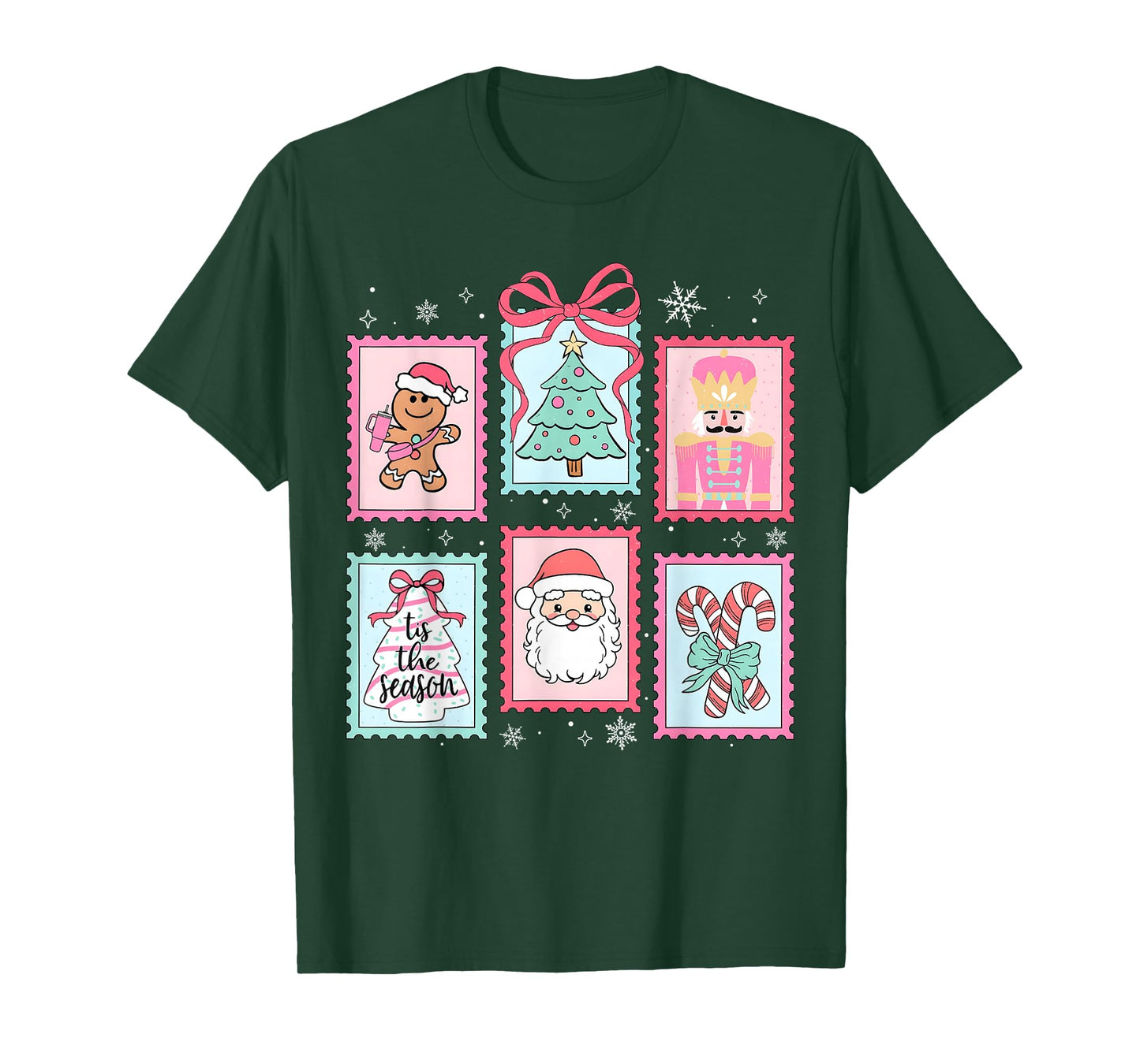 Pink Coquette Bow Christmas Tree Santa Snowman Nutcracker T-Shirt