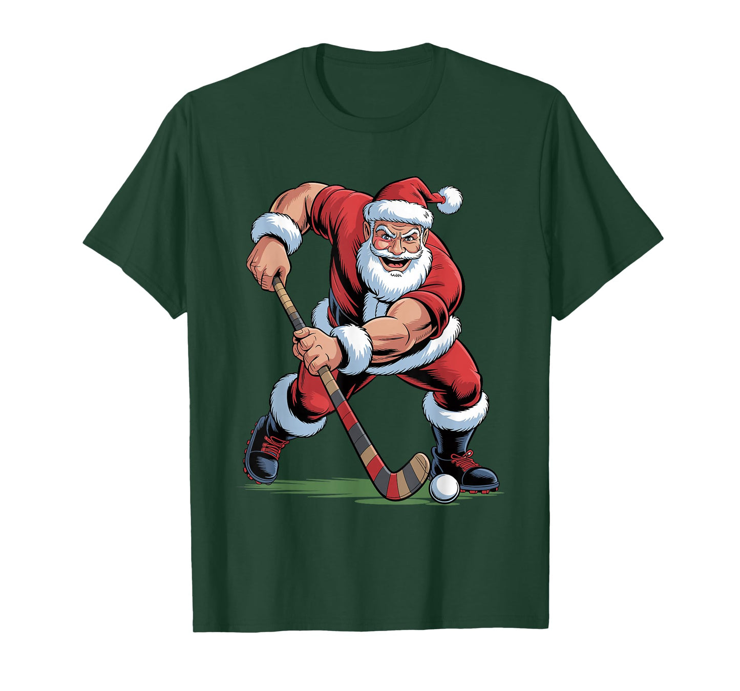 Santa Playing Field Hockey Funny Holiday Christmas Xmas T-Shirt