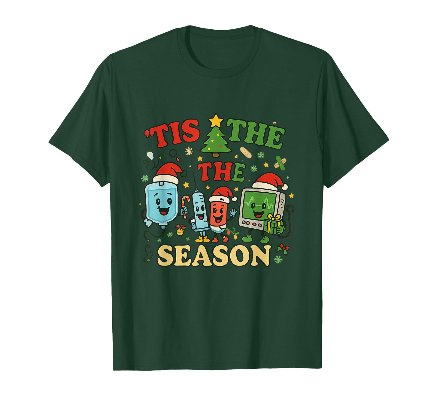 Tis The Season Groovy Christmas ER Nurse Emergency Room T-Shirt