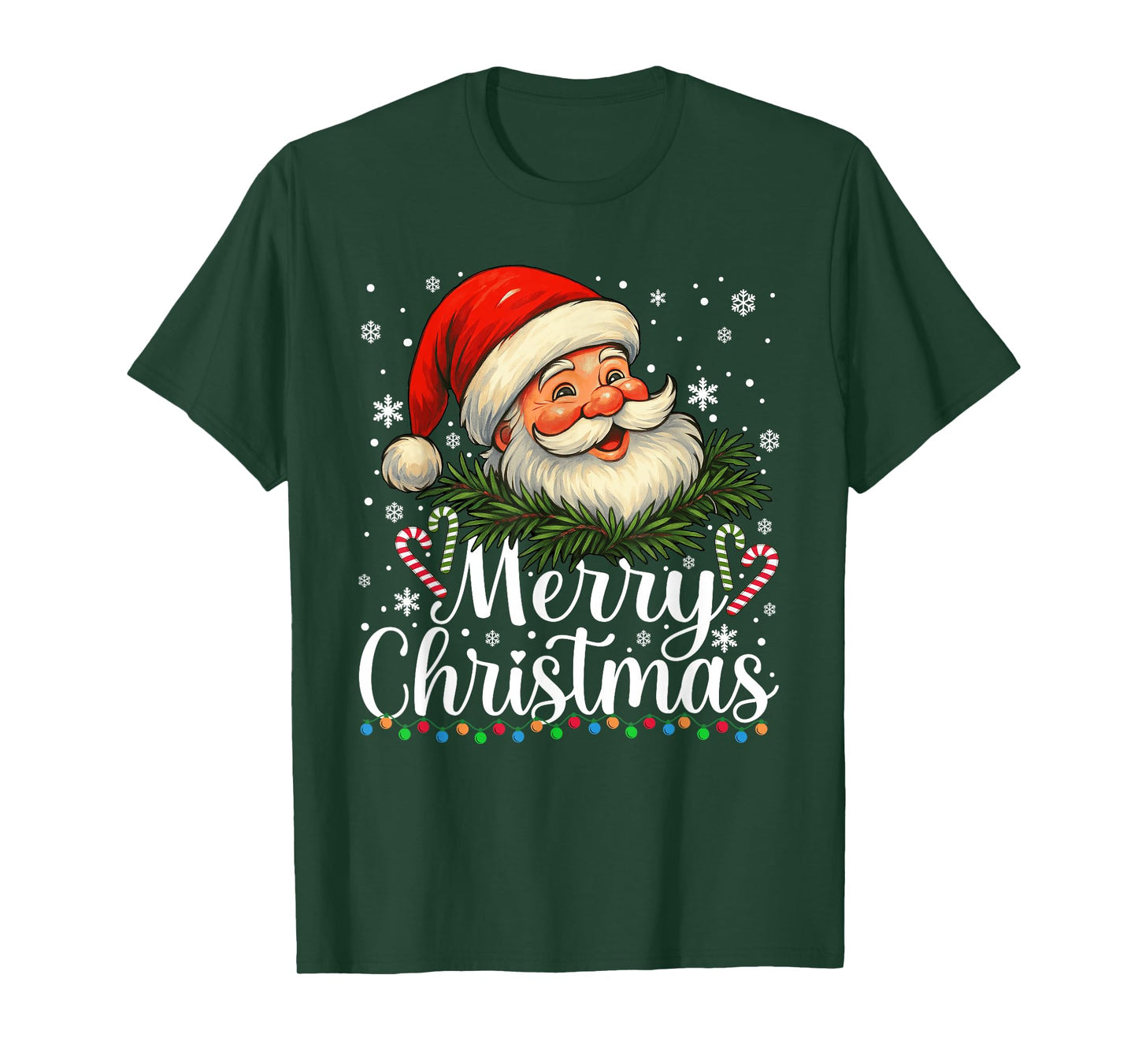 Merry Christmas Lights Santa Face Funny Xmas Matching Family T-Shirt