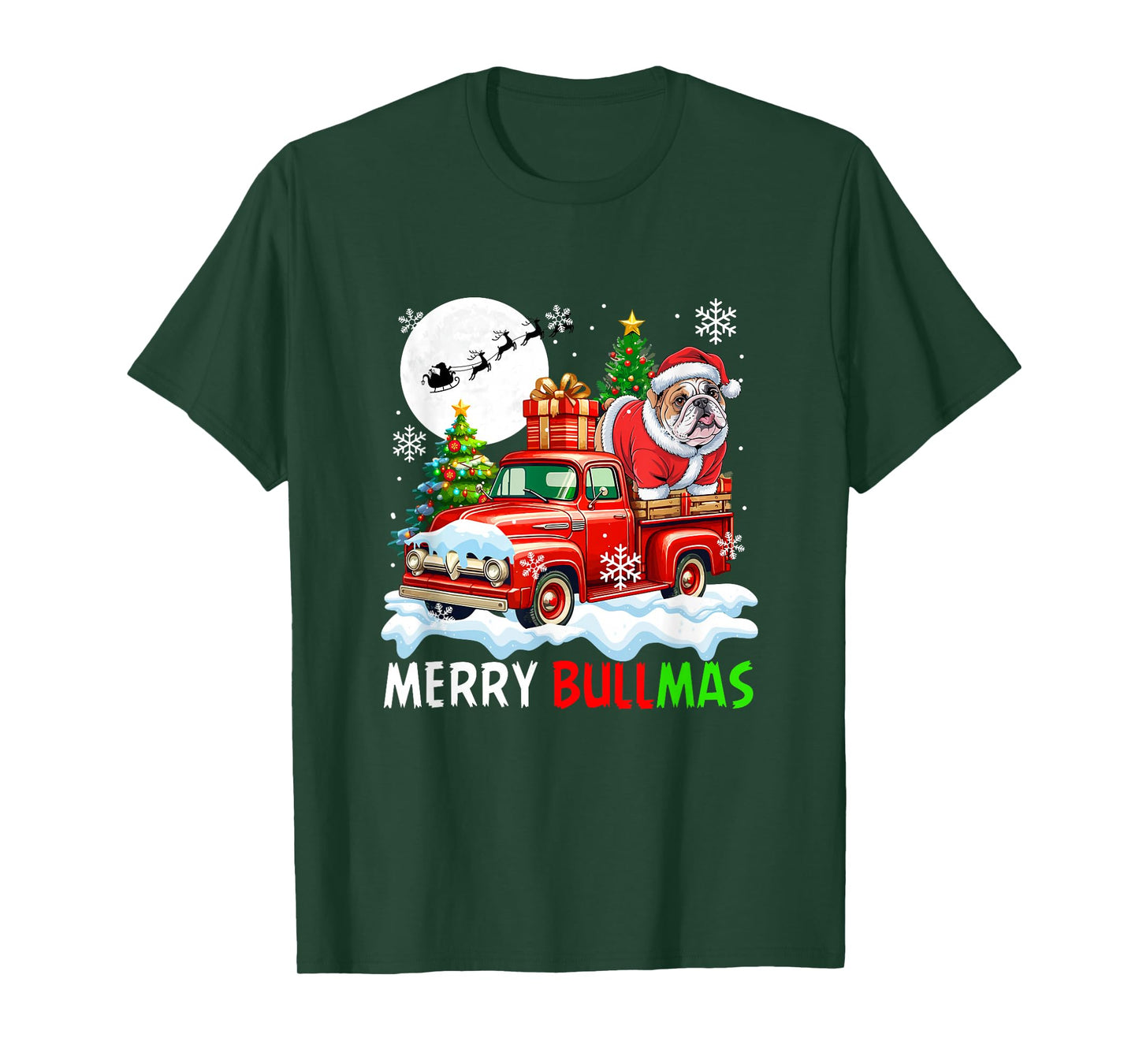 Merry Christmas Santa Bulldog On Pickup Truck Owner Kids T-Shirt