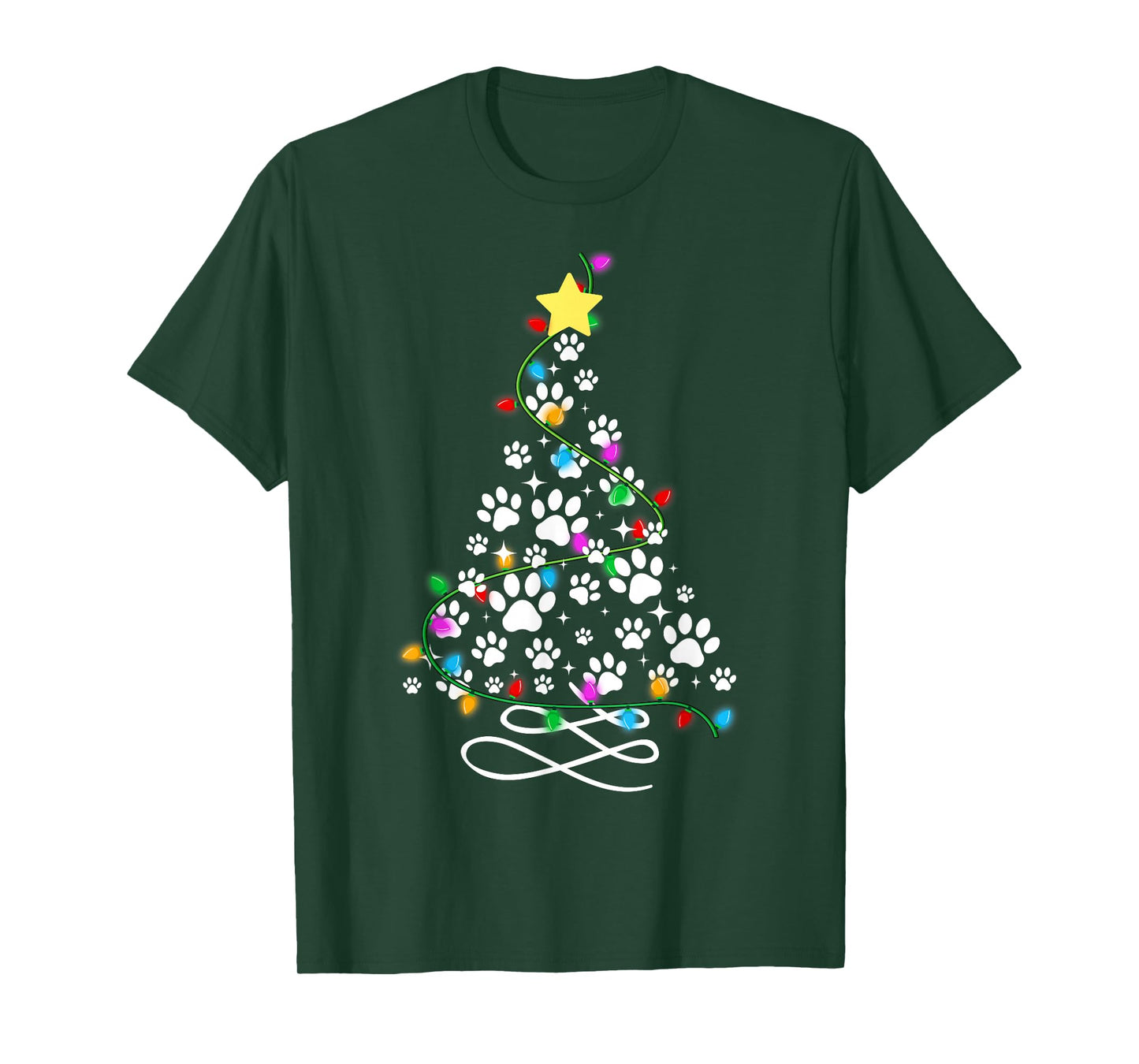 Cat Dog Paw Christmas Tree Lights Holiday Santa Family Xmas T-Shirt