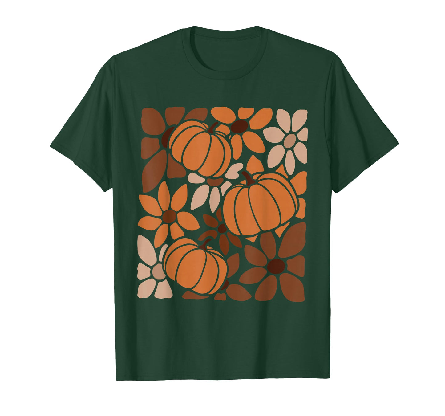 Fall Pumpkins Autumn Flowers Harvest Season Retro Boho Women T-Shirt